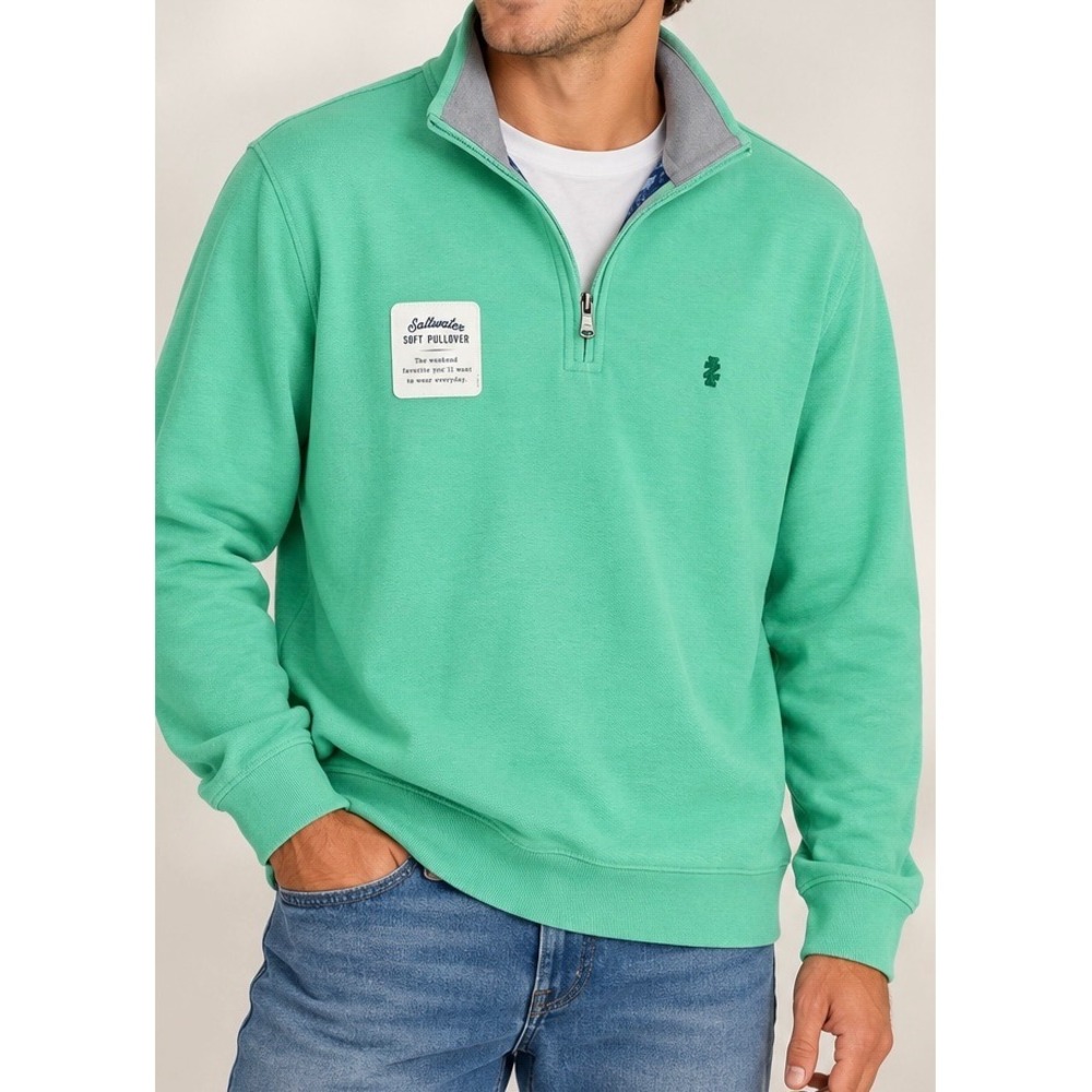 IZOD Saltwater Soft Pullover Mens Large Mint Green Quarter Zip Pique Knit NWT